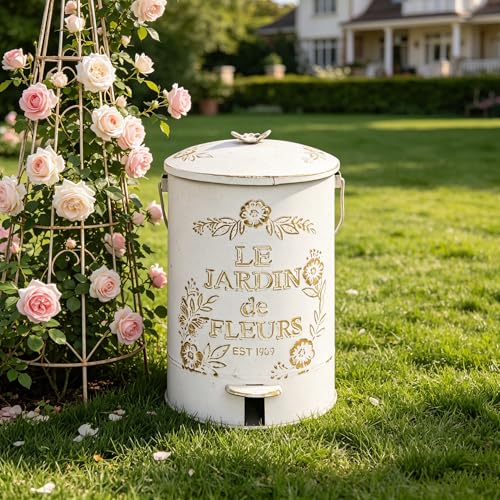 Caneca de basura metálica blanca con tapa y pedal 8 litros miniatura 4