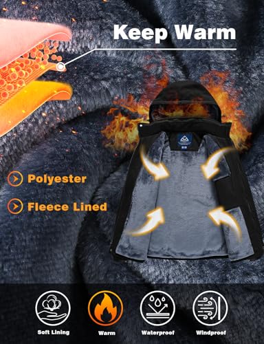 Image of TBMPOY Men's Winter Ski Jacket Waterproof Warm Snow Insulated Coat Fleece Lined Snowboard Hooded Raincoat