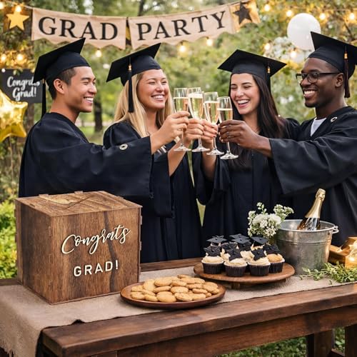 Bucherry 2026 Graduation Card Box Holder Class of 2026 Rustic Wooden Card Box with Slot for Congrats Grad Party Decorations Supplies (Brown, 8.66 Inches)