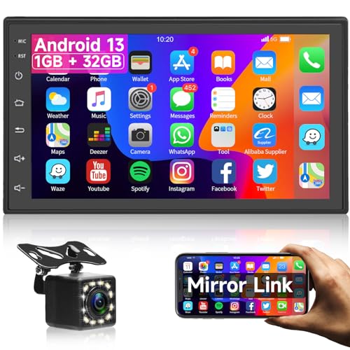 Autoradio 32GB Android GPS 7 Pollici 2 Din Touch Screen Stereo Auto con Navigazione GPS, WiFi, Bluetooth Autoradio 2 Din Schermo IPS, Mirror Link, Radio FM RDS, Telecamera Posteriore USB, SWC Hodozzy