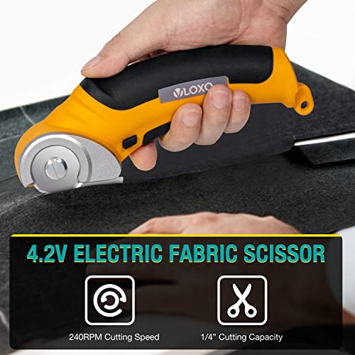Vloxo Cordless Electric Scissors, Rotary Cutter For Fabric With Safety Lock, 4.2V Cardboard Cutter Multi-Cutting Tools, Powerful Fabric Cutter For Carpet Leather Felt With Storage Box - Yellow #TOP1