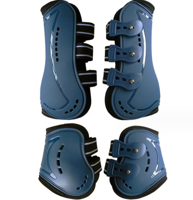 Frdhee Juego de 4 polainas y gorras para caballo, con protección contra impactos, botas deportivas de neopreno, tendón de caballo, vendaje para saltar, equitación, eventos, doma, L, azul
