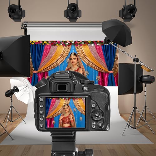 Image of 20x10ft India Style Backdrop Photography Curtain Flower Garland Photography Background India Hindu Wedding Traditional Banner Diwali Pooja Decorations for Bride Couple Portrait Props