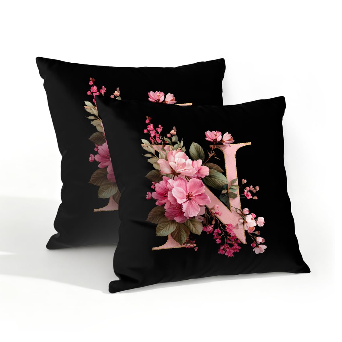 Outdoor Pillow Covers Waterproof Pillowcases 18x18in Set of 2 Alphabet N Floral Art Decorative Throw Cushion Case for Couch Sofa Garden Patio Furniture