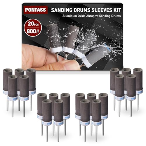 20Pcs 800 Grit Sanding Drums Sandpaper Sticks Set with 1/8