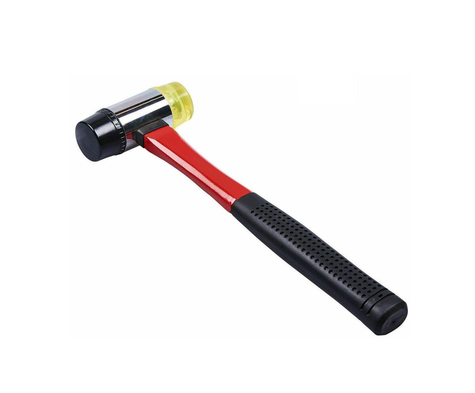 Mr.gadget's Solutions Black And Red 40Mm Double Faced Rubber Hammer, Nylon Head Tile Window Glazing Mallet Tool, 2 Sided Hammer Fibre Glass Shaft