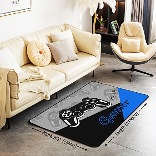 Loussiesd Gamer Area Rug Gaming Rugs For Living Room Bedroom Game Room Decor Gamepad Blue and Black Accent Rug 150 * 200cm - Image 3