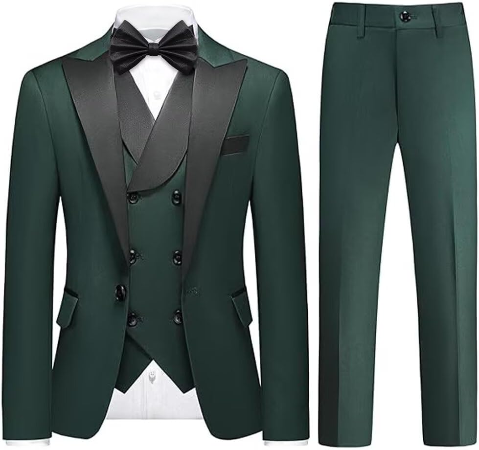 Boys Suits 3 Piece Formal Suits Kids Tuxedo Suits for Boys Peak Lapel Blazer Vest Pants Set
