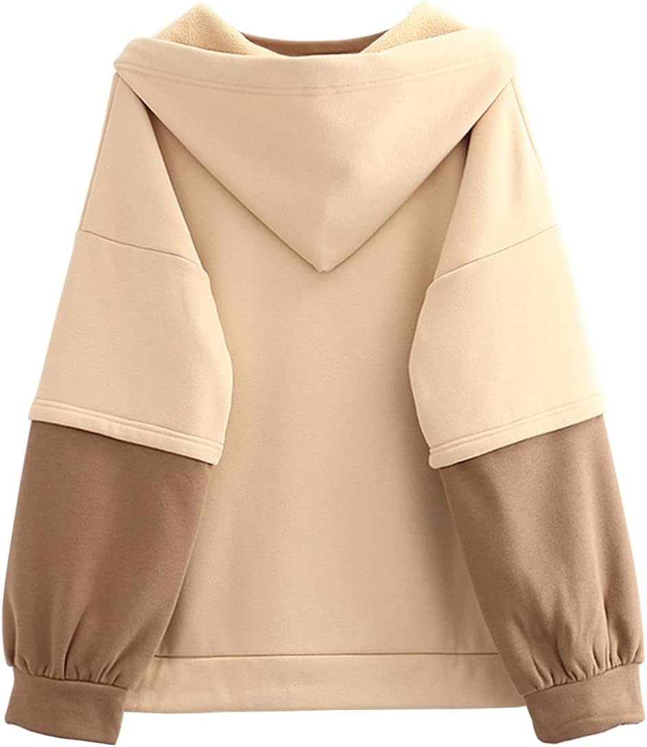 Women Cute Hoodie Girl Cartoon Bear Embroidery Long Sleeve Hoodie Patchwork Kawaii Sweatshirt - Image 3