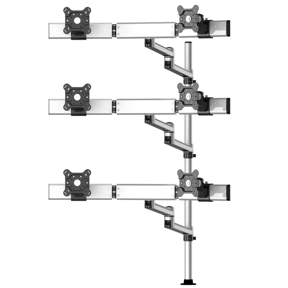 Continews Six Monitors 3 Row Dual Swivel Arm with Cross Bar and 7-in-1 Base Pole Mount