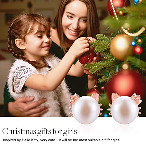 ✦Christmas Gifts for Women✦ Esberry 14K Gold Plated S925 Sterling Silver Cat Stud Earrings Simulated Pearl Earrings Cat Shell Pearl Earrings for Women2