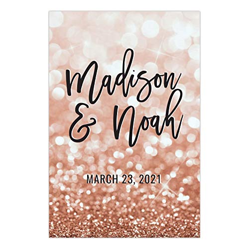 Andaz Press Personalized Extra Large Wedding Easel Board Party Sign, 12x18-inch, Glitzy Faux Rose Gold Glitter, Bride Groom Names and Date, 1-Pack, Custom