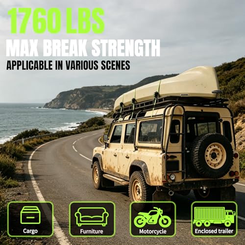 Image of Retractable Ratchet Straps, 4-Pack, 1 Inch x 12 Feet Heavy Duty Tie Downs, 1760lb Break Strength, Self Retracting for Truck, Cargo, Trailer, Motorcycle, ATV, UTV (Green, 8pack)