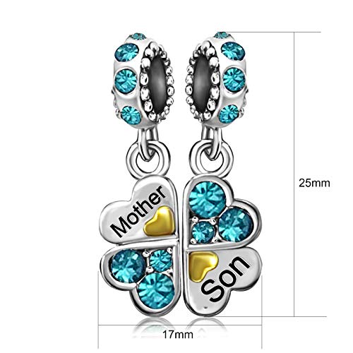 Image of JMQJewelry Mother Mom Son Love Family Lucky Clover Birthstone Crystal Dangle Womens Beads Charms for Bracelets Girls Jewelry 2023