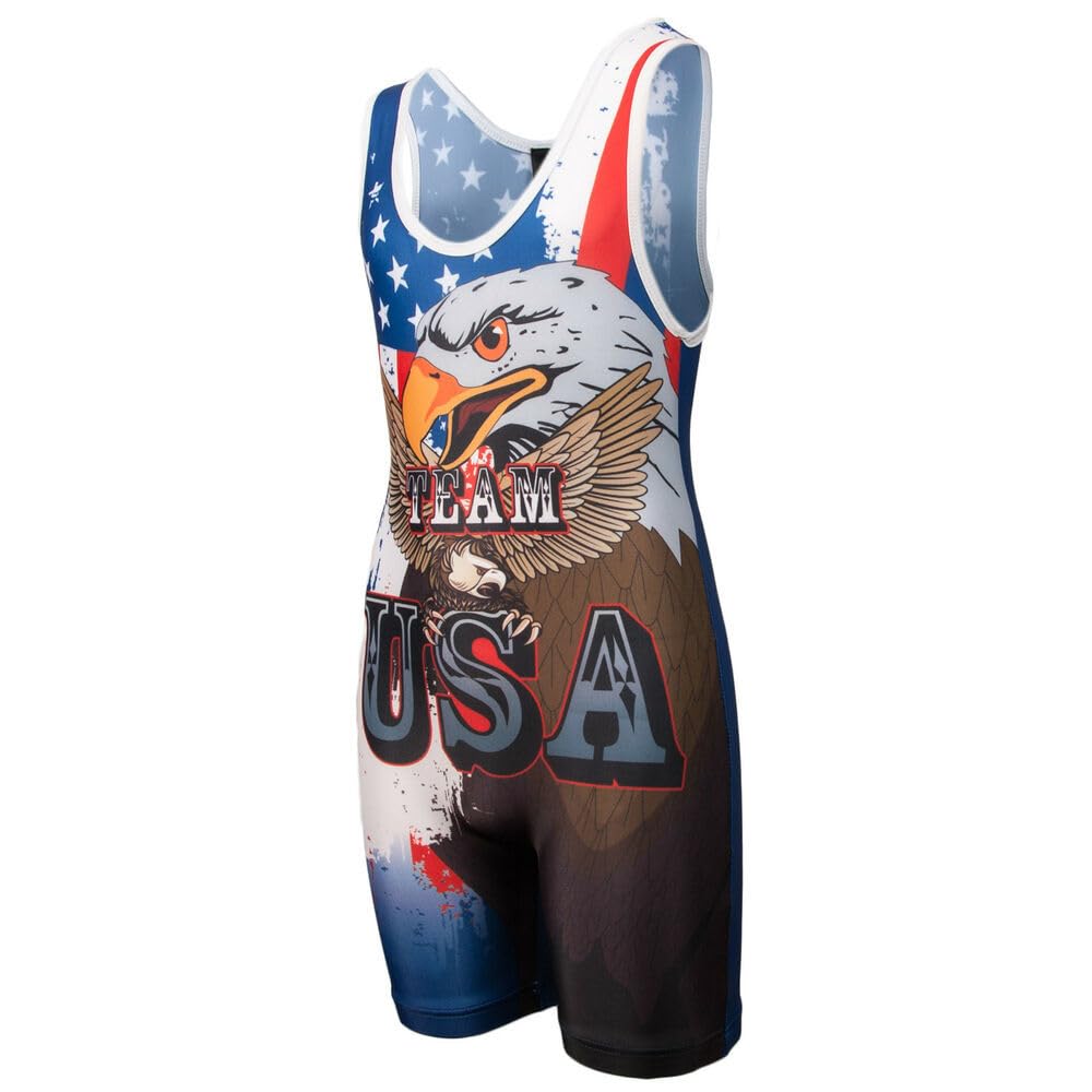 HEARTTOUCH Men's Body Wrestling Singlets Athletic Supporters Sports Bodysuit One Piece Sleeveless Undershirt Boxer Briefs Jersey Leotard Jumpsuits Sportwear, blue eagle, M โ image 1