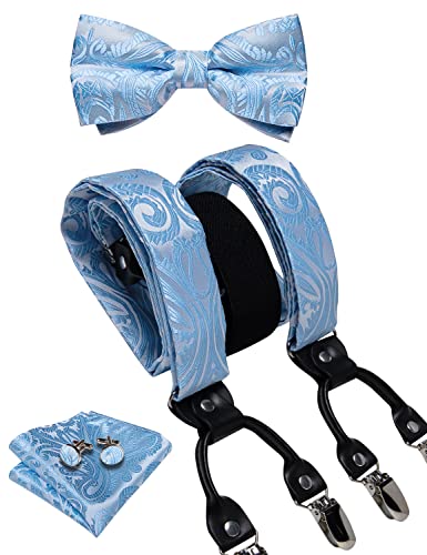 Image of DiBanGu Paisley Bow Tie and Supenders for Men Tuxedo Heavy Duty 6 Clips Suspender Adjustable Y-Shape Mens Trouser Braces