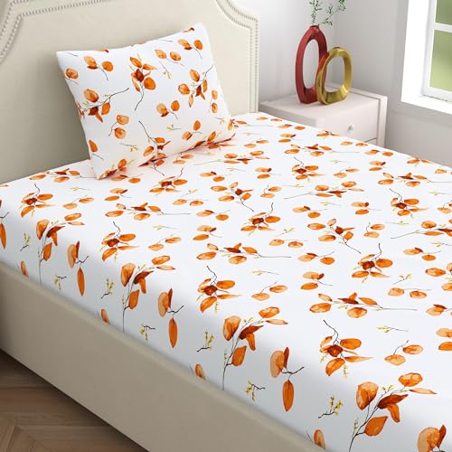 Image of Home Ecstasy 100% Cotton Single Bedsheet with 1 Pillow Cover, 140 TC Floral White for Single Bed (4.8ft X 7.3ft)