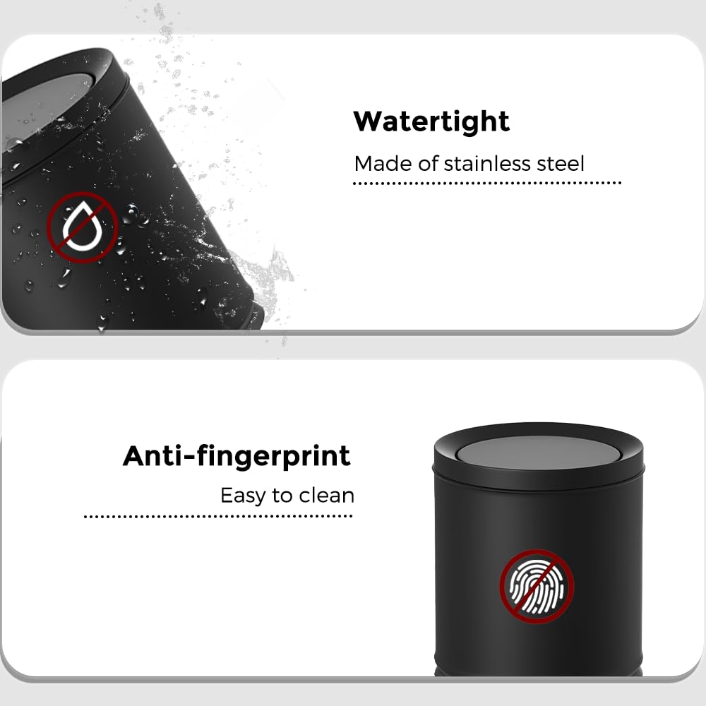 2.4GAL Black Bathroom Trash Can with Lid,Swing Lid,Double Bucket,Small Wastebasket,Modern Garbage Can for Bathroom,Bedroom,Office,Hotel, Powder Room