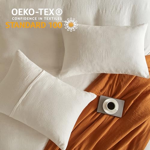 SE SOFTEXLY Muslin Duvet Cover Twin Size, 100% Washed Cotton Duvet Cover Set, Ultra Soft Comforter Cover Linen Like, 2 Pieces Minimalist Gauze Duvet Cover with 1 Pillowcase, 68"x90", White