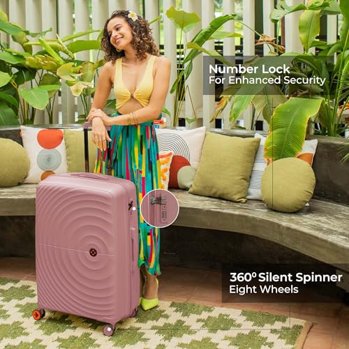 Image of Nasher Miles Seattle Hard-Sided Polypropylene Check-in Luggage 24 inch | 65cm | 8 Wheels Medium Trolley Bag for Travel | Suitcase (Rose Gold)