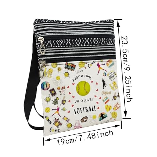 Just Love Softball Messenger Bag Small Ethnic Pattern Printed Adjustable Strap Crossbody Zipper Bag Phone Bag Wallet Cute Shoulder Handbag for Softball Lovers Fans Women2