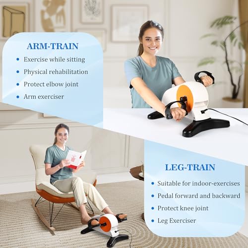 Image of Motorized Pedal Exerciser for Seniors with Leg Support | Electric Arm and Leg Pedal Exerciser with Monitor, Remote Control and 12 Adjustable Speeds Portable ,Quiet
