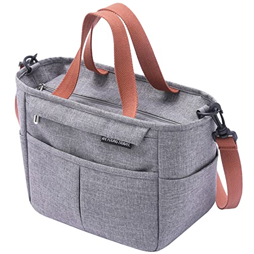 Vaupan Grand sac à lunch isotherme pour femme homme, boîte à lunch réutilisable pour pique-nique scolaire, bureau, sac fourre-tout isotherme avec porte-bouteille et bandoulière réglable (gris) Cover