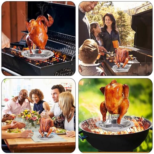 BNGXR 2PCS HäHnchenbräTer, Das Neue Edelstahl Hähnchenhalter, Hähnchen Grill Ständer mit 2PCS Ölpinsel, für Backofen Grill Camping im Freien Kochutensilien