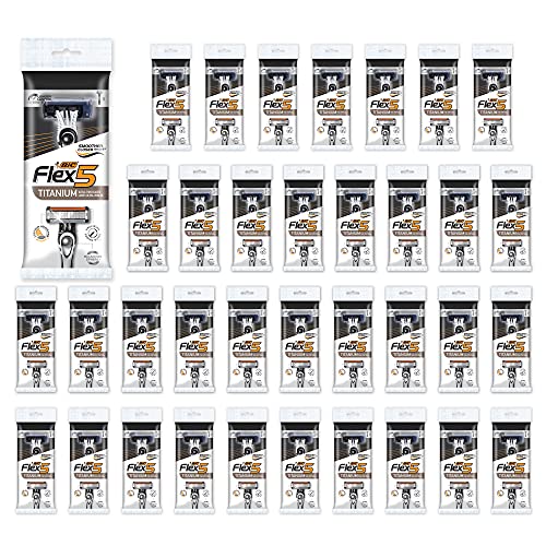 BIC Flex 5 Men's 5-Blade Titanium Disposable Shaving Razor Case of Individually Wrapped Razors, 36 count