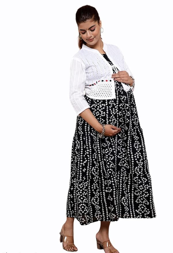 Maternity Women Rayon Zipper Anarkali Kurti | Trending Maternity Kurta | Nursing Bbay Feeding Dress with Jacket-image-10