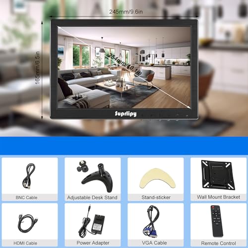 Image of 10 inch FHD Small IPS Monitor LCD Display Screen 1920x1200 60Hz 16:10 with BNC VGA AV Input Built-in Lounspeakers for CCTV Security Camera DVR PC STB Game Console