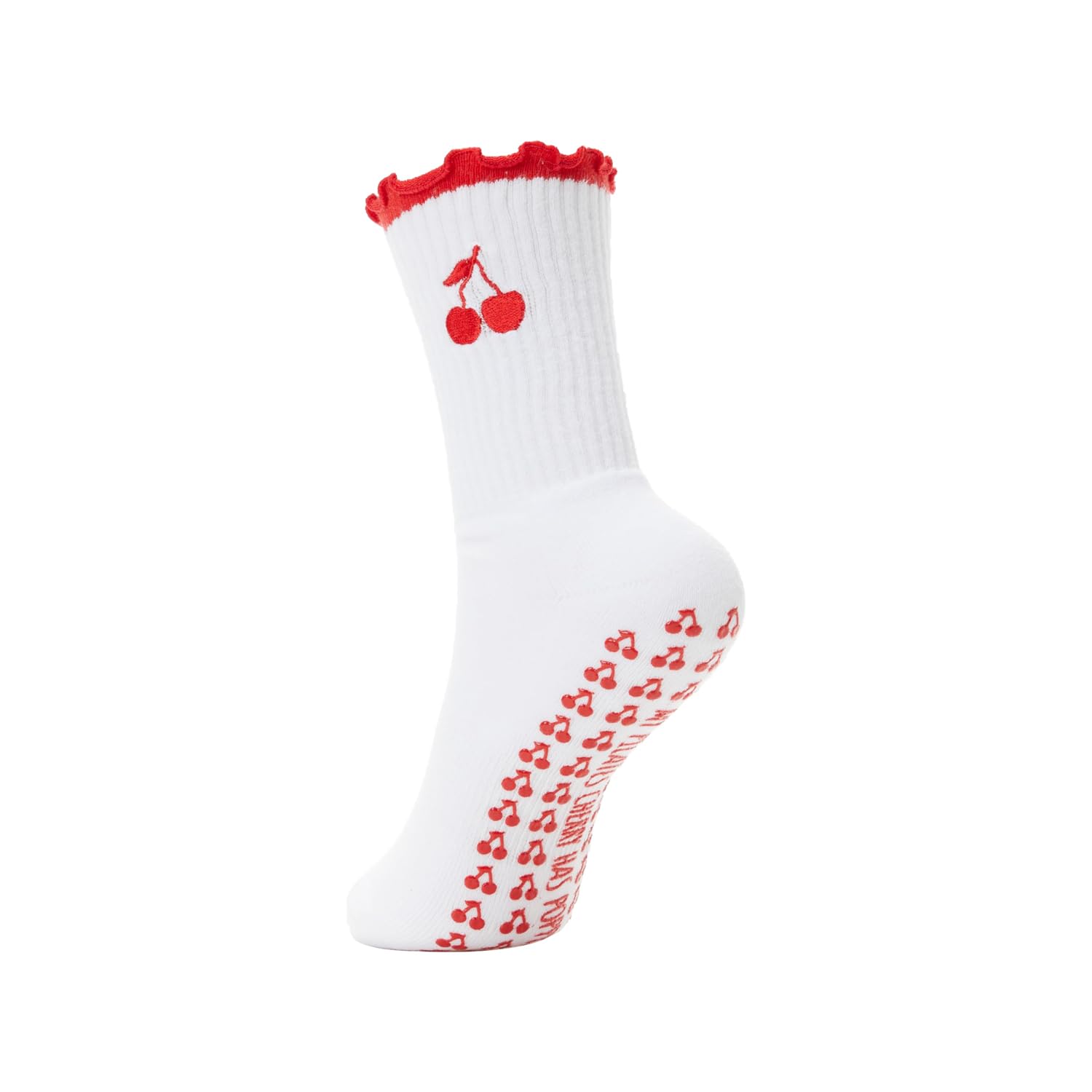 Popped My Cherry Pilates Grip Socks for Women - Stylish Design with Comfortable Non Slip Sole - Durable Poly Cotton Blend Pilate Socks - Ideal for Yoga, Barre, Calisthenics, Training & Dance