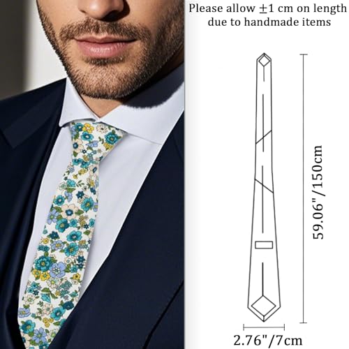 Image of Cotton Floral Ties for Men 2.76 inch Men's Skinny Tie Linen Flower Printed Neck Tie for Wedding Dating Party