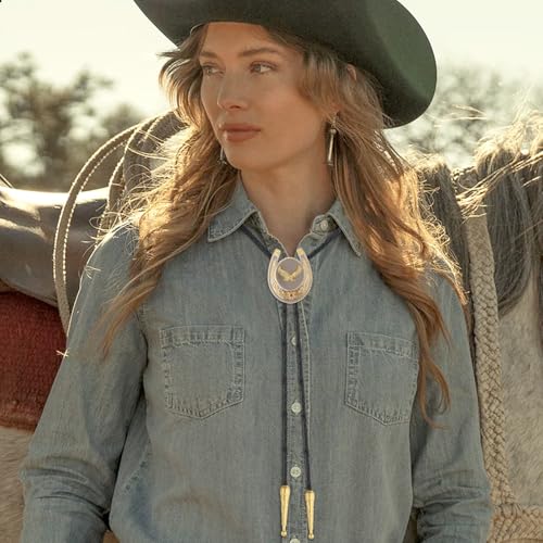 Image of HUABOLA CALYN Bolo Tie for Men- Western Cowboy Native American Golden Horse Bolo Tie