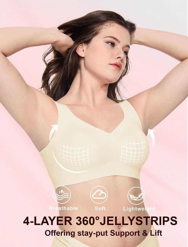 2PC Jelly Wireless Bra Supportive Sport T-Shirt Bra Regular & Plus Size - Image 4