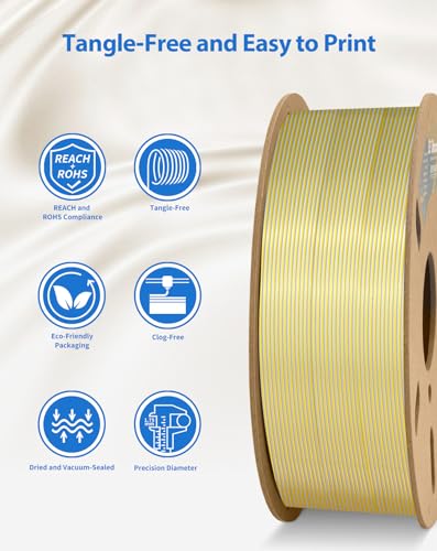 Image of DURAMIC 3D PLA Filament 1.75mm 1kg Spool, Jam-Free High Stifness 3D Printing Filament with Cardboard Spool, No-Tangling No-Clogging Dimensional Accuracy 99% + /- 0.03 mm Silk Gold Silver 1 Pack