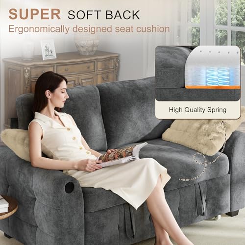 Image of Hanherry 59 inch Loveseat Couch with Pull Out Sofa Bed, Chenille 2-in-1 Convertible 2 Seater Sleeper Sofa with USB Charging,Comfy Love Seat for Small Spaces Living Room Apartment