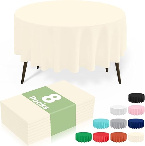 misaya Paquete de 8 manteles desechables de plástico, mantel redondo impermeable de 84 pulgadas, a prueba de fugas y resistentes manteles