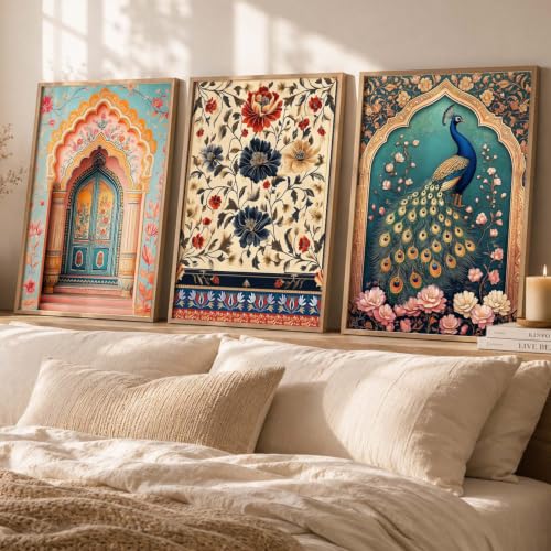 Image of kotart Wall Art Painting With Frame | Paintings Home Decoration For Living Room Bed Room Hotel Wall Decor Digital Reprint Indian Traditional Madhubani Set of 3 (19X25 inch)