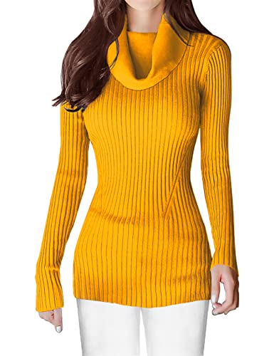 Image of v28 Women's Stretchable Cowl Neck Knit Long Sleeve Slim Fit Bodycon Sexy Sweater