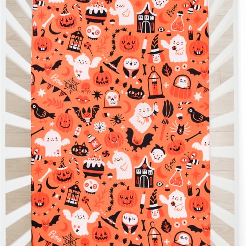 Image of JISEN Halloween Fitted Crib Sheets for Boys Girls 52x28 Inch Pumpkin Ghosts