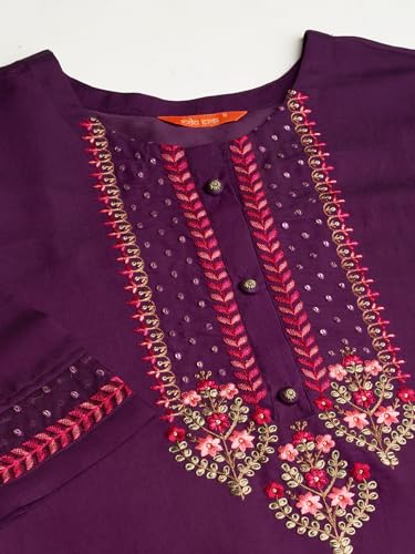Image of INDO ERA Women Silk Blend Kurta Trouser With Dupatta Set
