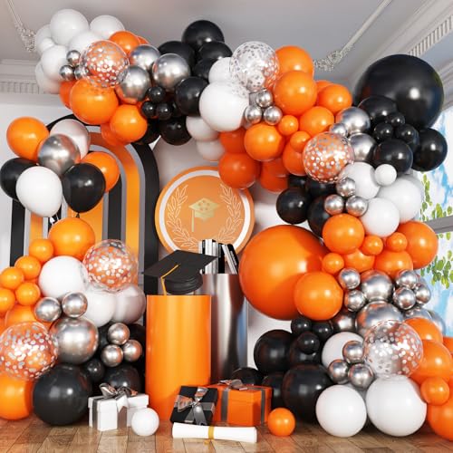 Orange and Black Balloon Arch Kit 113pcs Black White Orange Confetti Latex Balloon Garland Set with Spike Star for Birthday Graduation Halloween Celebration Trick or Treat Party Party Decoration