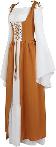 Miniatura 2 de Lehauya Disfraz renacentista para mujer, medieval, irlandés, sobre vestido y mangas de trompeta, conjunto bohemio