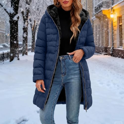 Women's Winter Puffer Coat Warm Fleece Lined Hooded Mid Length Parka - image 3