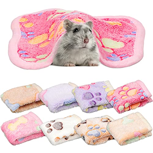 8 Pieces Guinea Pig Blanket Small Animal Blankets Soft Warm Pet Sleep Mat Paw Print and Dog Bone Print Hamster Mat for Hamster Guinea Pig Rabbit Puppy Kitten Chinchilla Hedgehog (7.9 x 7.9 Inch)