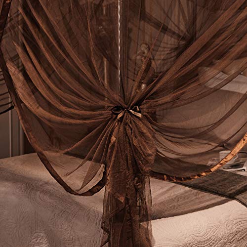 Mengersi 4 Corners Post Canopy Bed Curtains for Adults Bed Netting Bedroom Decoration (Queen, Coffee)