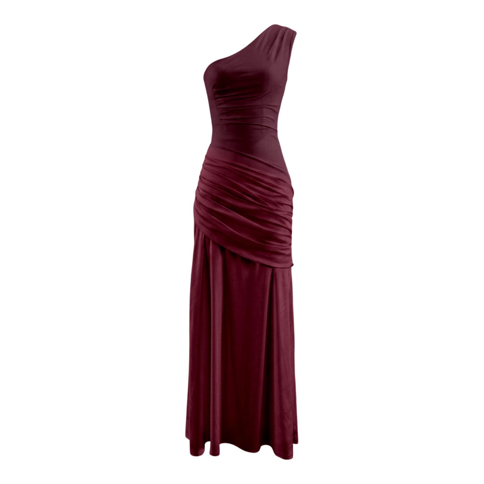 Générique Robe de Bal Femme Sexy sans Manches Une Épaule Robes Longue Moulante Elégant Bodycon Maxi Robe de Soirée D'éte Décontracté Plissée Couleur Unie Wrap Robes pour Clubbing Cocktail Prom Fête