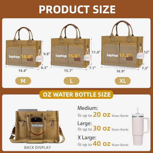 Image of BECOJADDE Structured Canvas Tote Bag for Women, Multi-Compartment Zippered Purse for Work Bible Travel