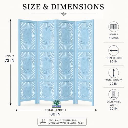 Image of Wooden Room Divider Partition for Living Room | Foldable 4 Panel Decorative Privacy Screen Separator for Home, Office & Bedroom | Modern (Light Blue)